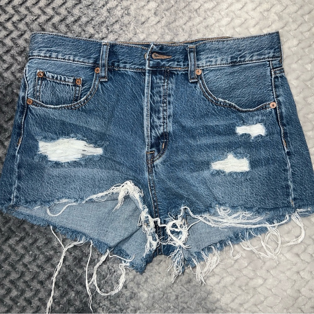 Aeropostale Jean Shorts Size 2 Boyfriend Distressed Cut off Denim Button Fly